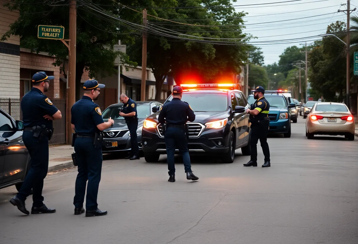 Police officers conducting a traffic stop in Boston.