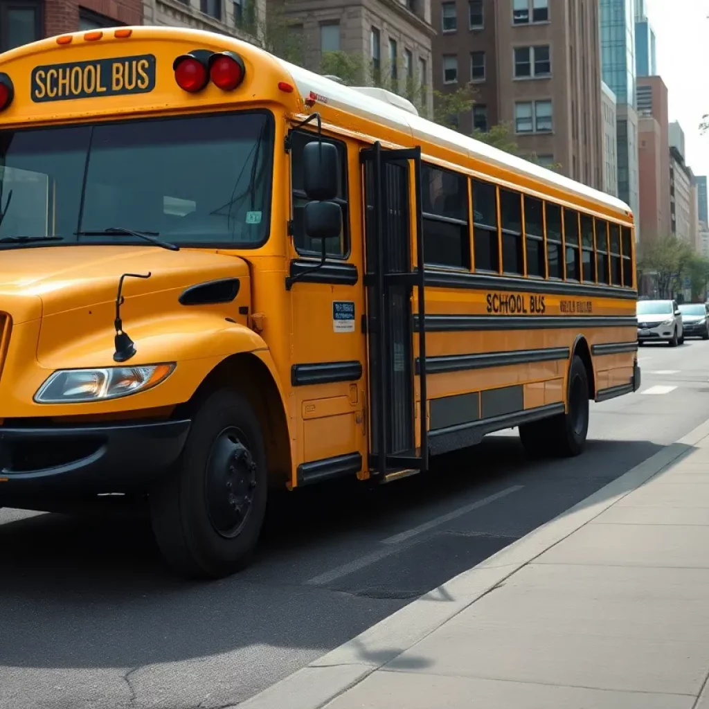 Boston school bus parked in the street