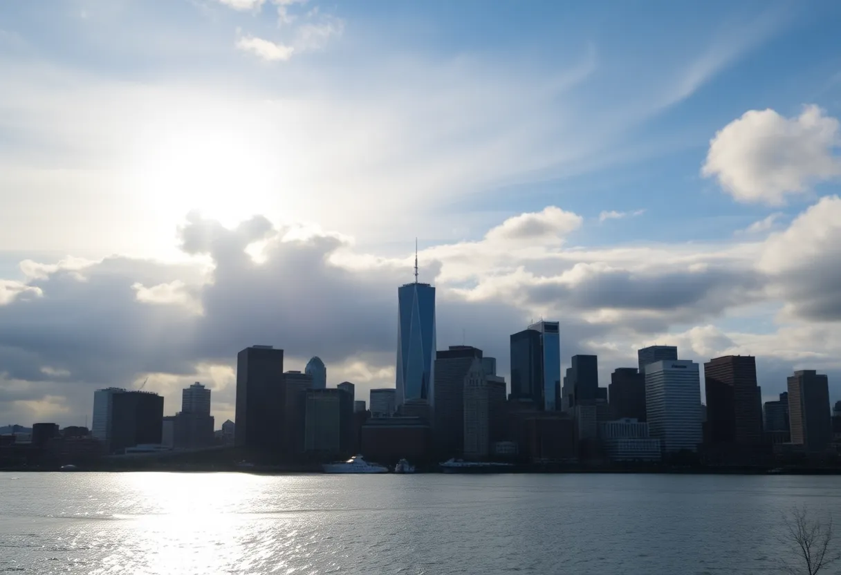 Boston skyline under variable weather conditions