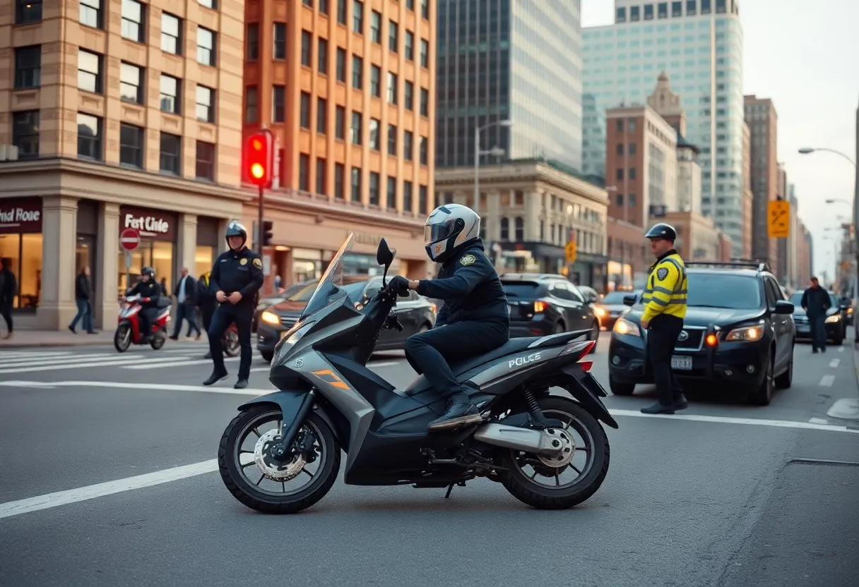 Scene of a moped accident involving police in Boston