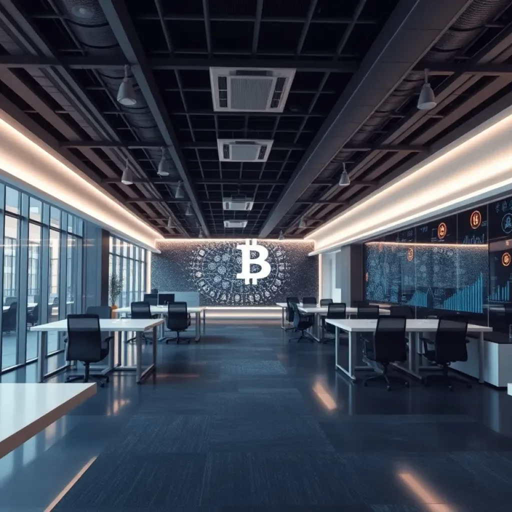 Futuristic office representing AI and cryptocurrency innovation