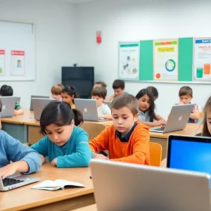 Classroom displaying technology safety posters