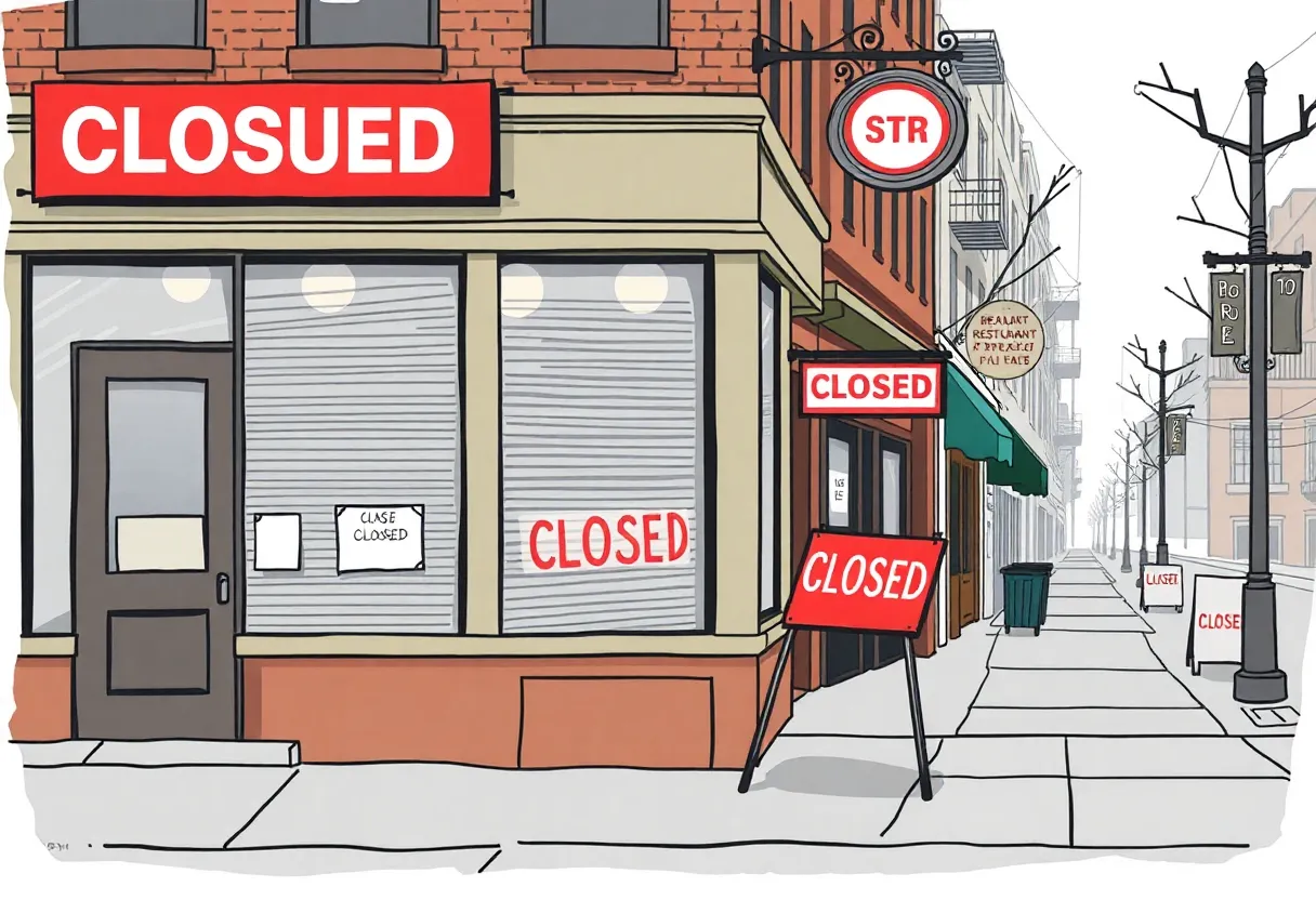 Illustration of closed restaurant storefronts in Boston