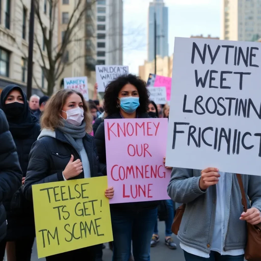 Community members holding signs at a rally opposing ICE detainment actions in Chelsea.