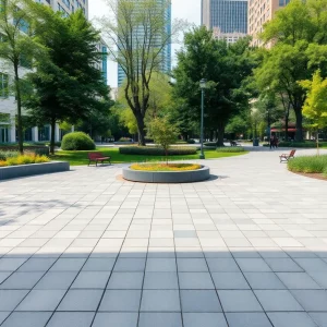 Renovated Copley Square Park with gray stones and limited greenery