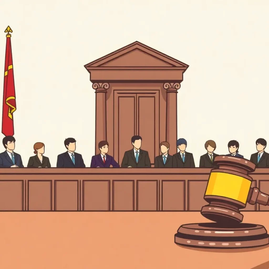 A courtroom scene illustrating justice and law enforcement.