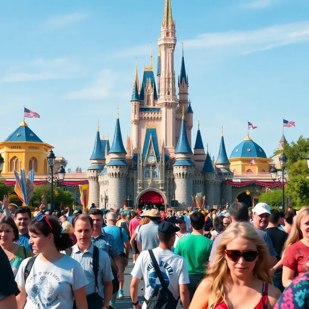 Crowd enjoying attractions at a Disney theme park