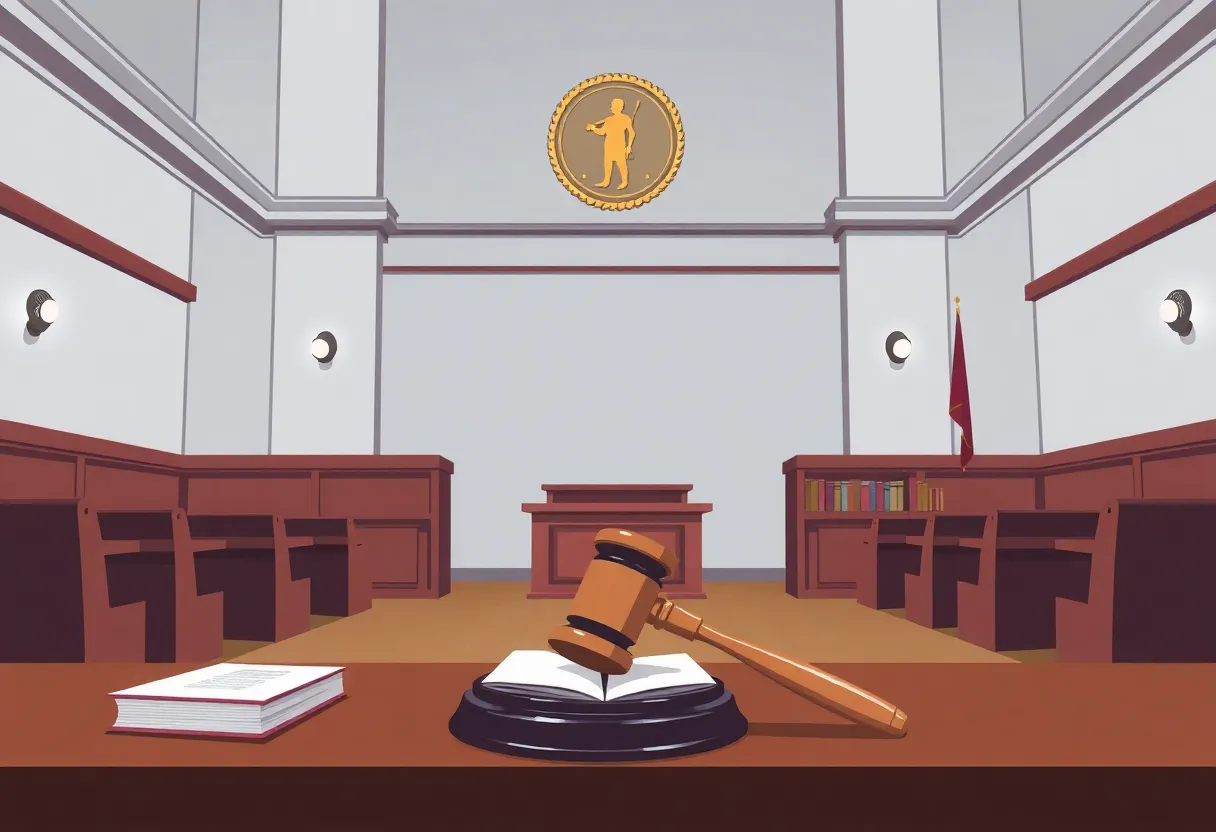 Empty courtroom illustrating the public defenders' strike