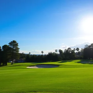 Fall view of Essex County Club with golfers on the course