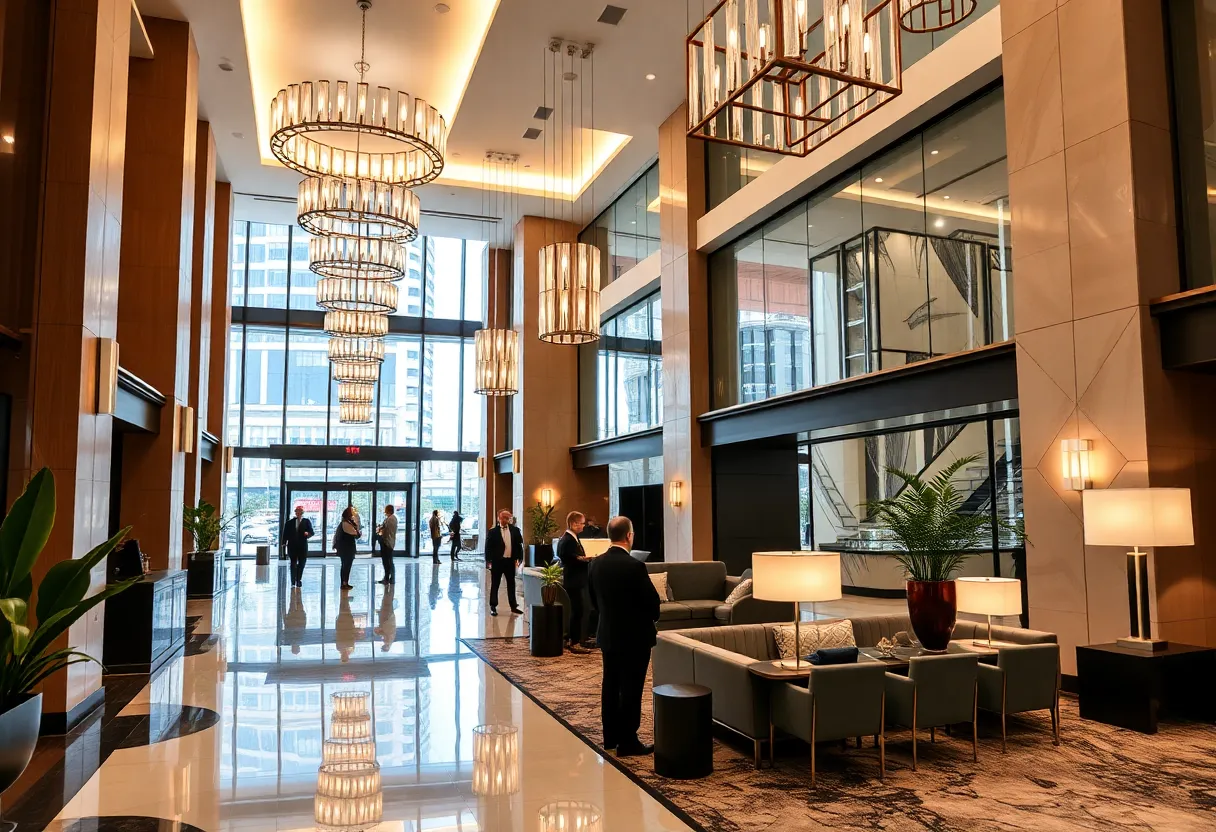 Modern lobby of The Godfrey Hotel Boston with stylish decor