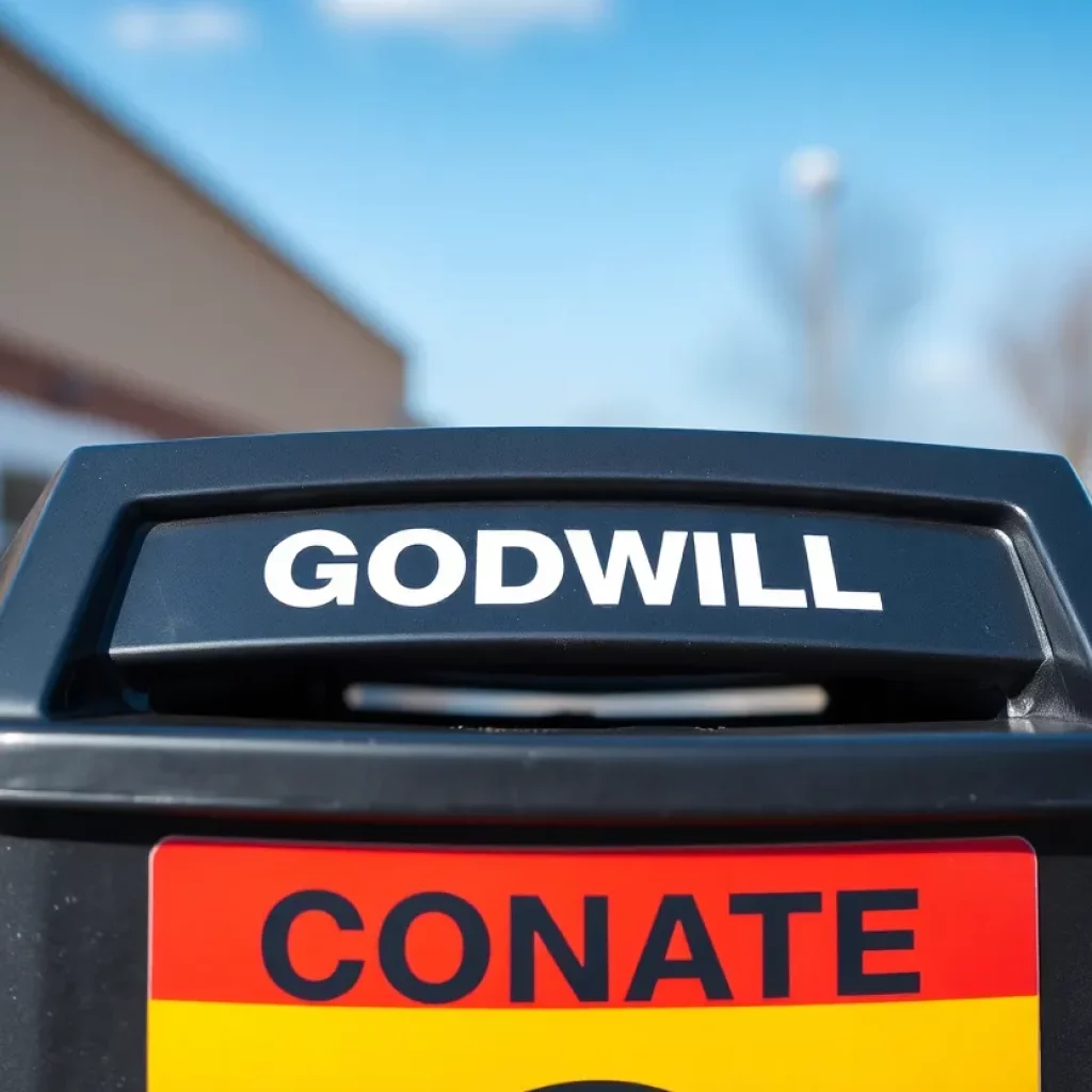 Goodwill donation bin with a focus on safety measures