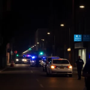 Police officers patrolling Harvard Square at night