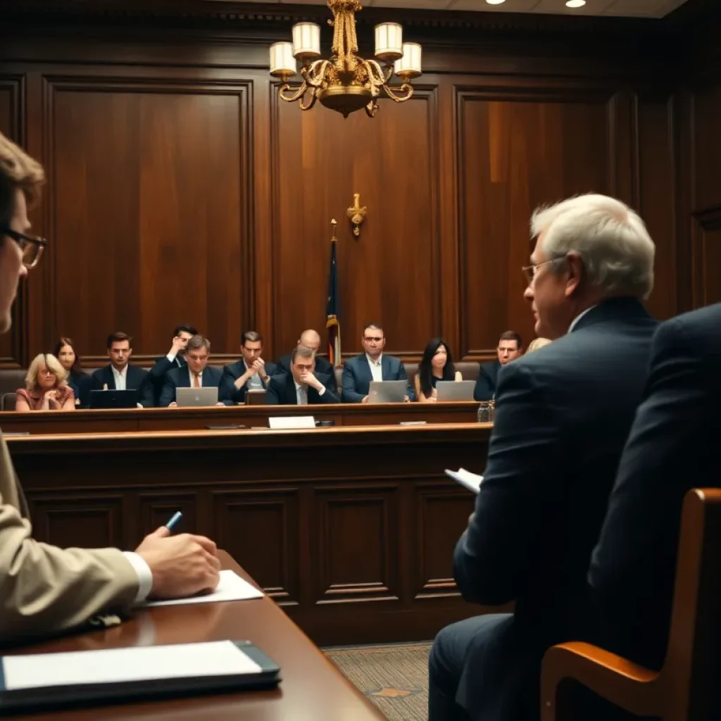 Courtroom scene from the Mansfield murder retrial