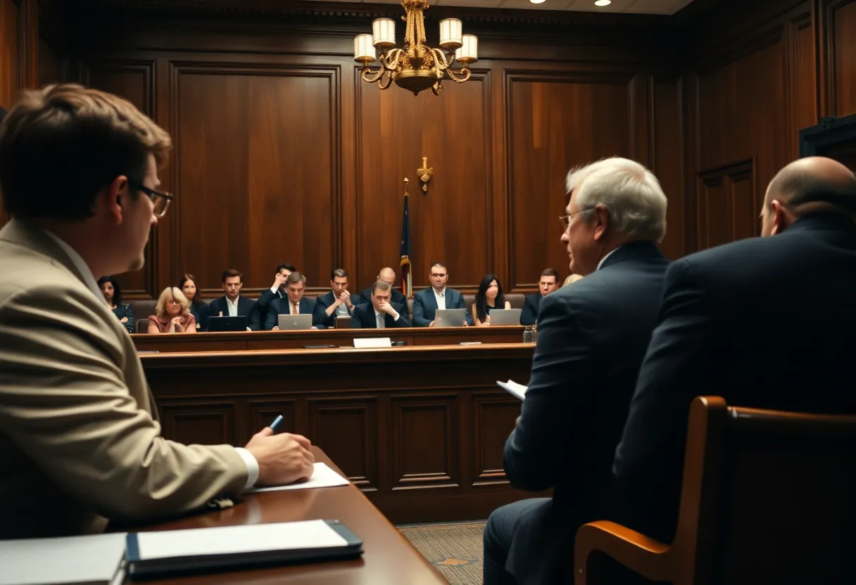 Courtroom scene from the Mansfield murder retrial