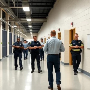 Correctional facility staff engaging in training and safety measures in Massachusetts.