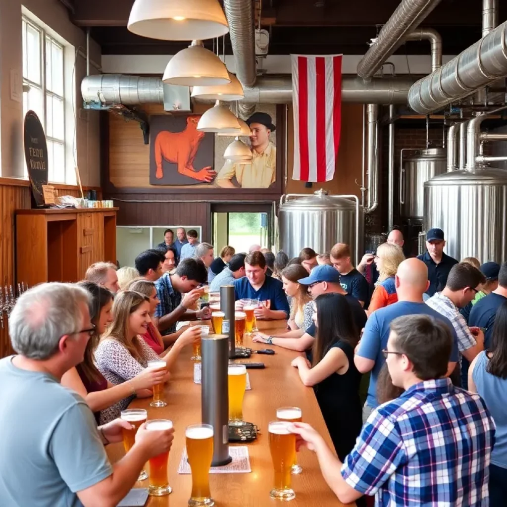 Diverse people enjoying craft beer in a Massachusetts brewery
