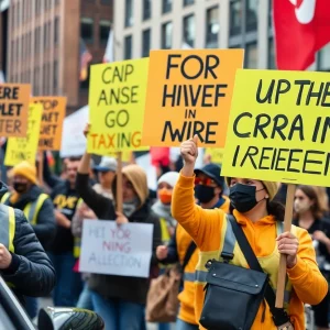 Protest of app-based drivers advocating for union rights in Massachusetts.