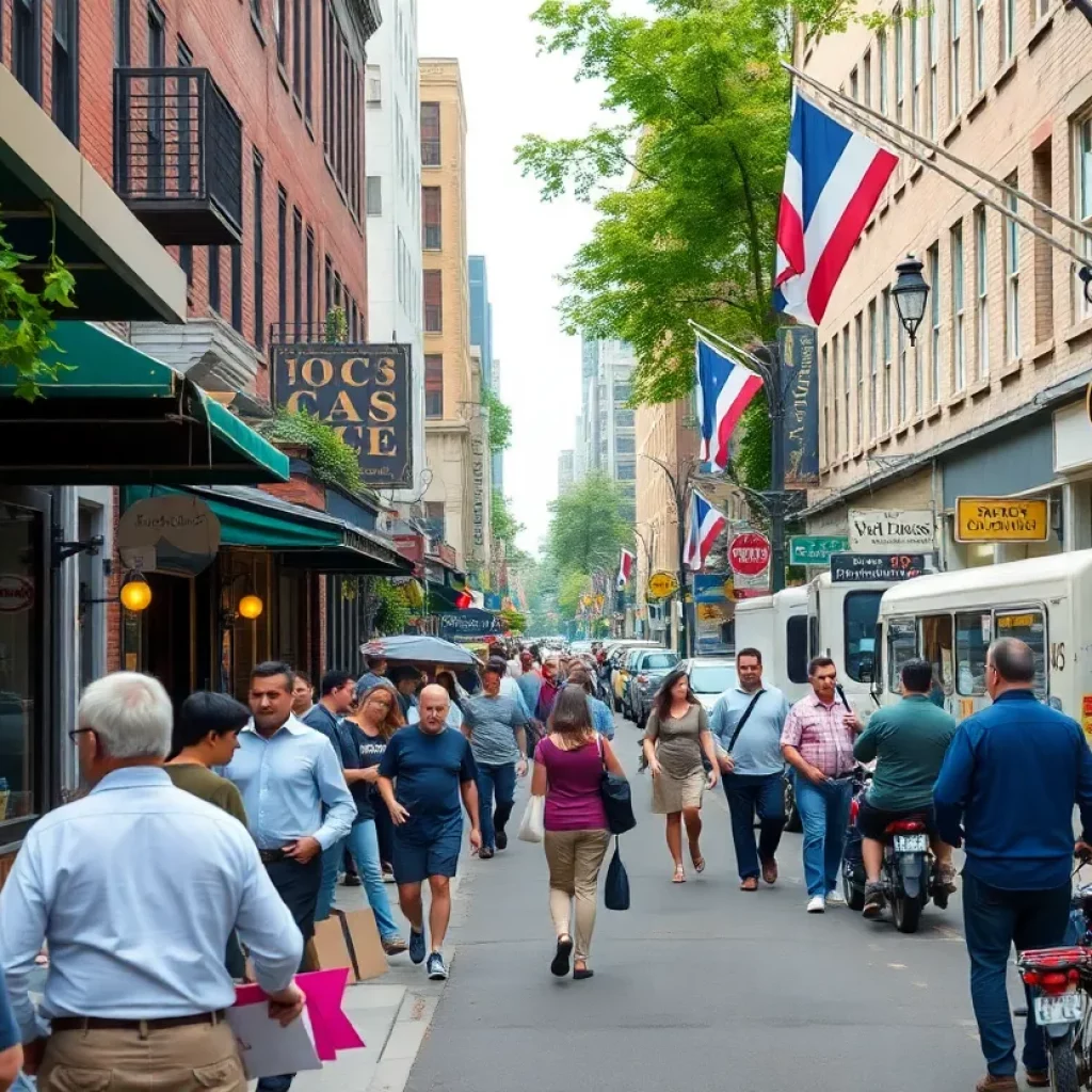 Diverse individuals engaging in economic activities in Massachusetts