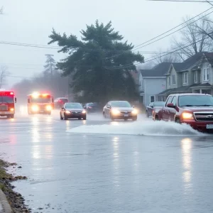 Flooded street in Massachusetts during a nor'easter