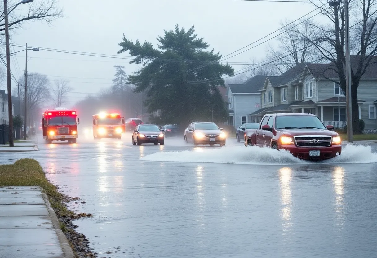 Flooded street in Massachusetts during a nor'easter