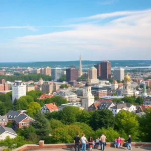An aerial view of a bustling city in Massachusetts illustrating population growth.