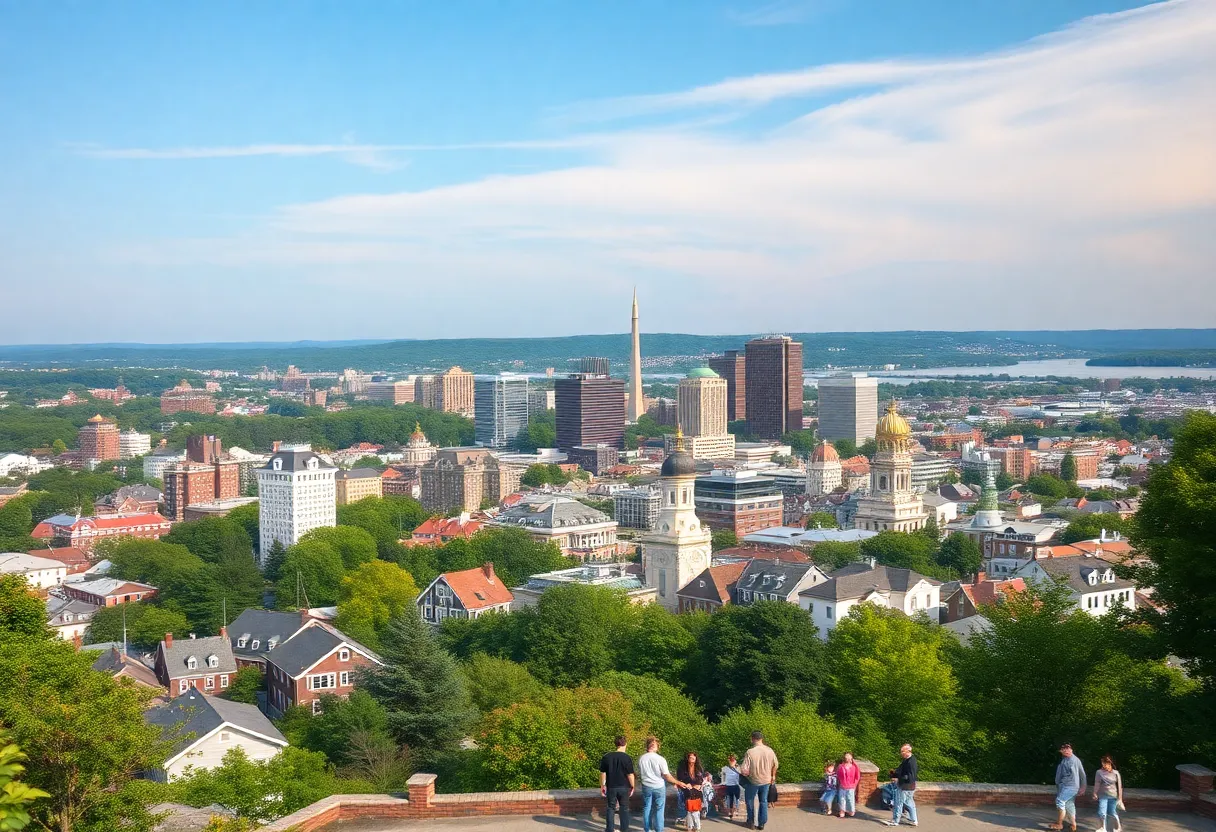An aerial view of a bustling city in Massachusetts illustrating population growth.
