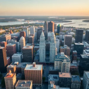 Aerial view of Massachusetts city focused on innovation and startups