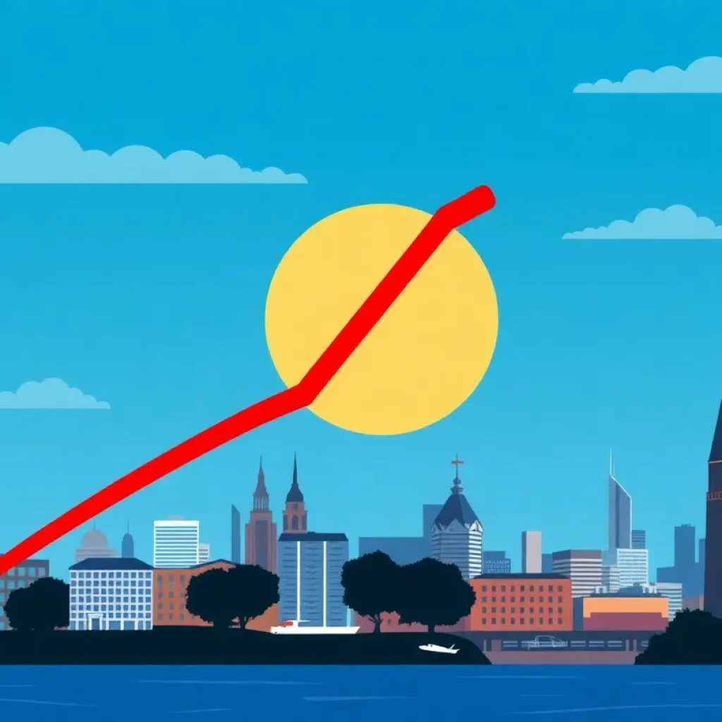 Illustration depicting the decline of unemployment claims in Massachusetts.