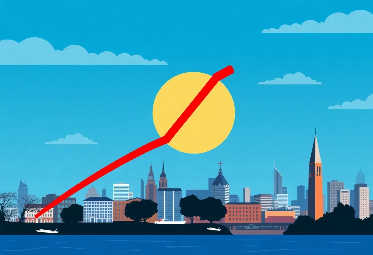 Illustration depicting the decline of unemployment claims in Massachusetts.