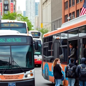 MBTA buses in Boston providing fare-free service.