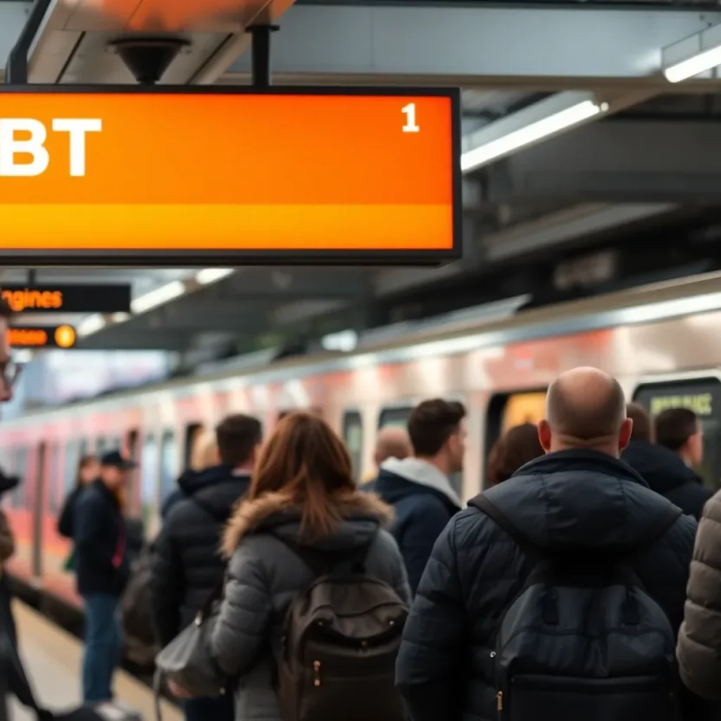 Commuters at MBTA Orange Line station in Boston