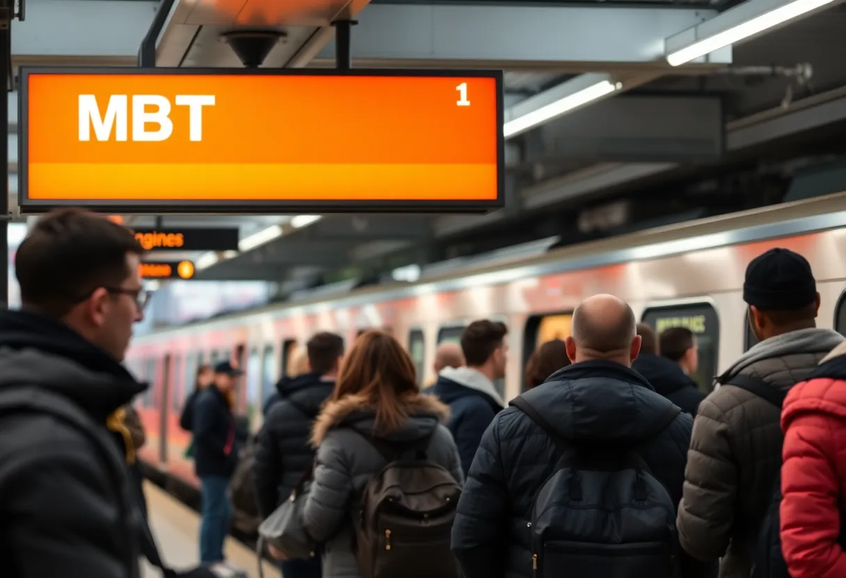 Commuters at MBTA Orange Line station in Boston