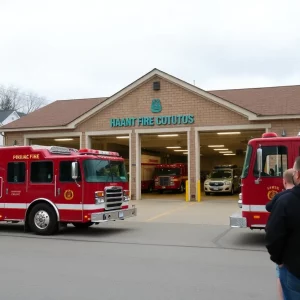 Nahant Fire Station exterior with emergency vehicles