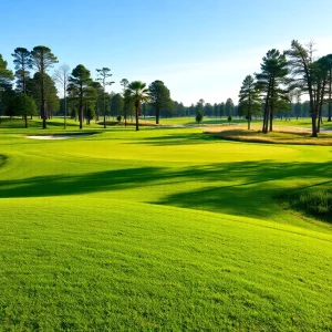 Golfers competing in the NCAA Women's Golf Regionals at Jimmie Austin Golf Club.