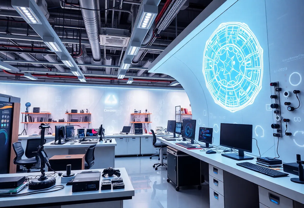 Futuristic AI lab with innovative designs