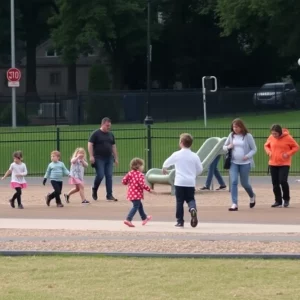 Families enjoying time at a Boston playground