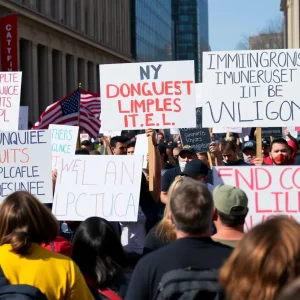 Protesters demonstrating against ICE operations in Worcester