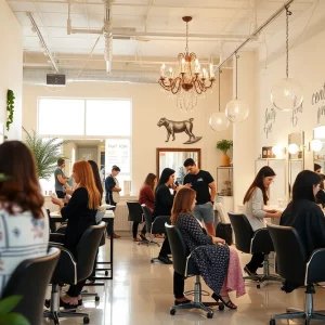 Interior view of Rêve Salon with stylists attending to clients.