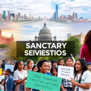 Collage of images representing sanctuary jurisdictions and immigration policies.