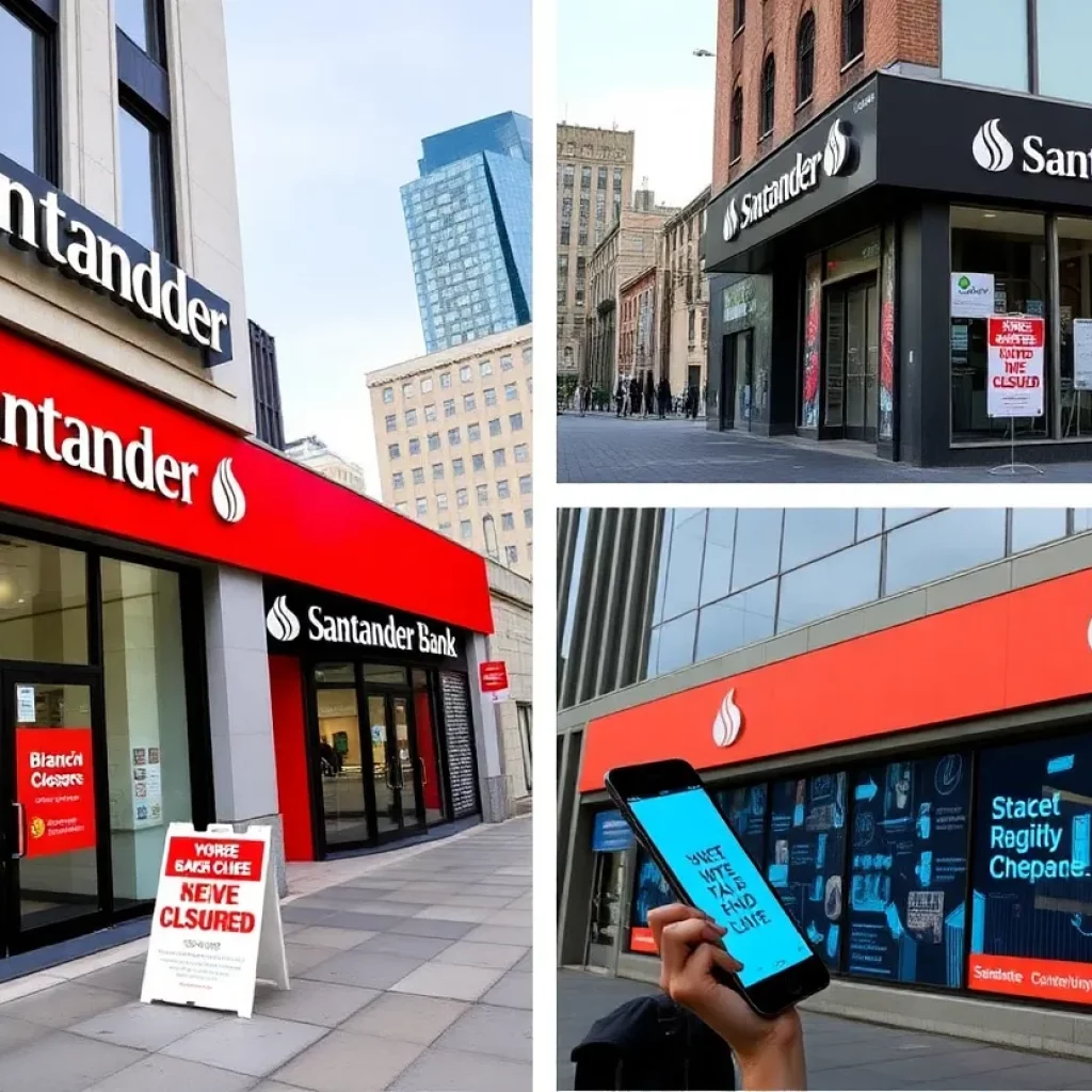 Santander Bank branch exteriors showing closure signs