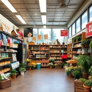 Empty shelves in Smithland Pet & Garden Centers store