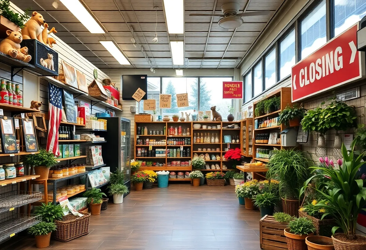 Empty shelves in Smithland Pet & Garden Centers store