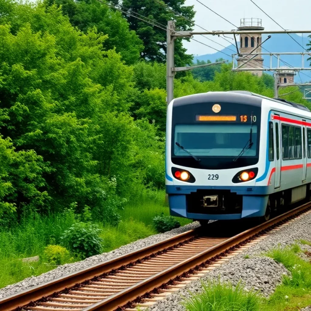 Commuter train on South Coast Rail tracks
