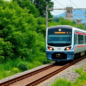Commuter train on South Coast Rail tracks