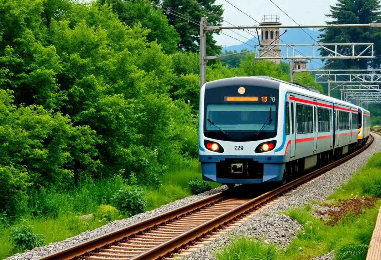 Commuter train on South Coast Rail tracks
