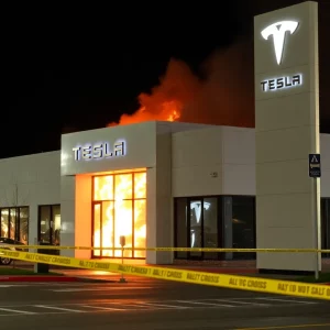 Fire damage at Tesla dealership