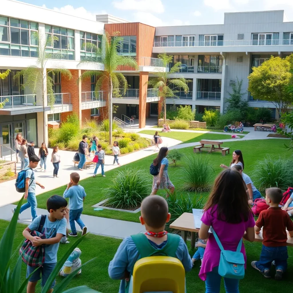 Students on a private school campus in Boston, enjoying outdoor learning