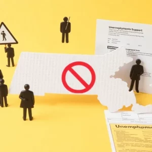 Illustration representing unemployment support in Massachusetts.