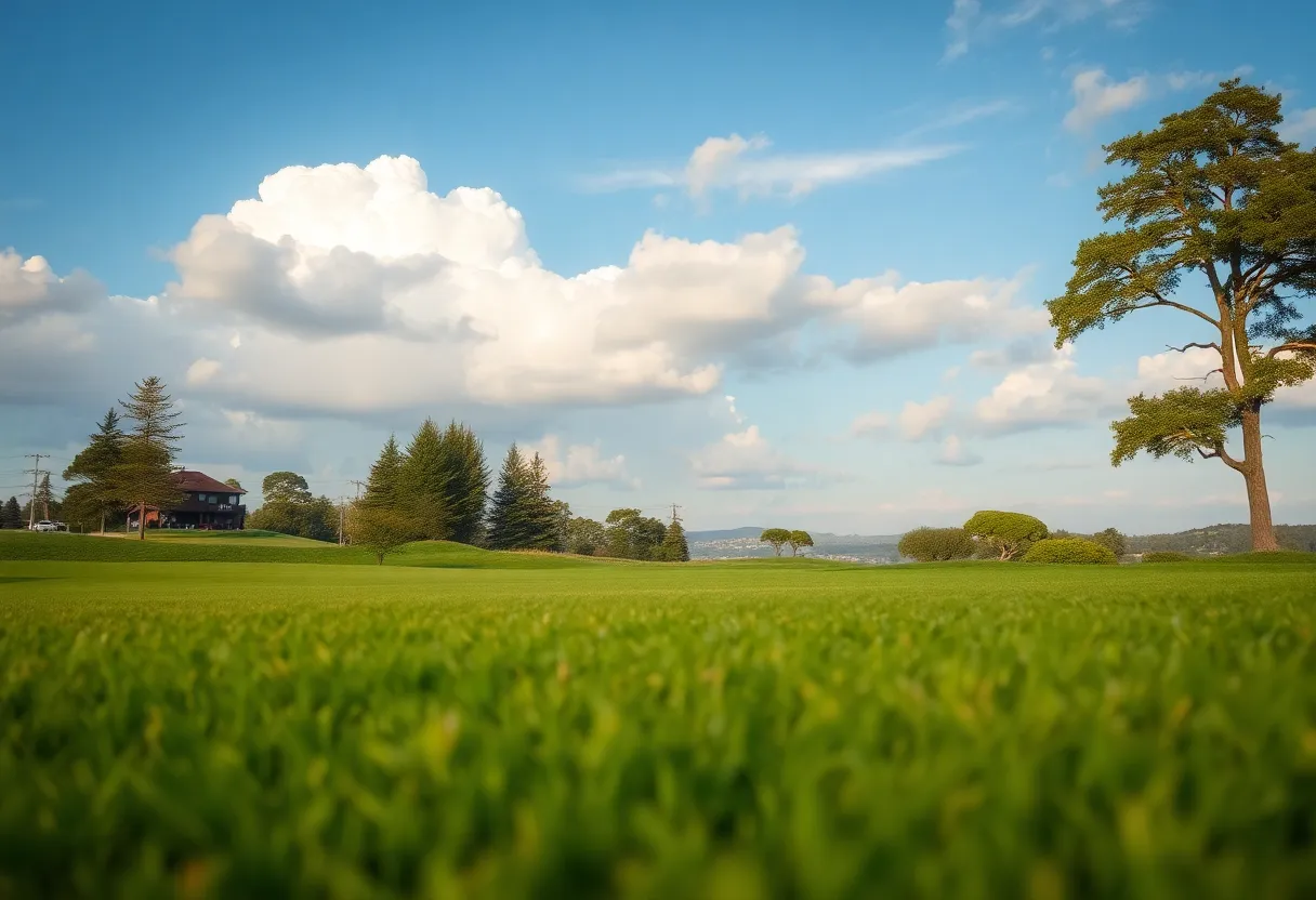 Motor City Golf Club logo with a golf course background