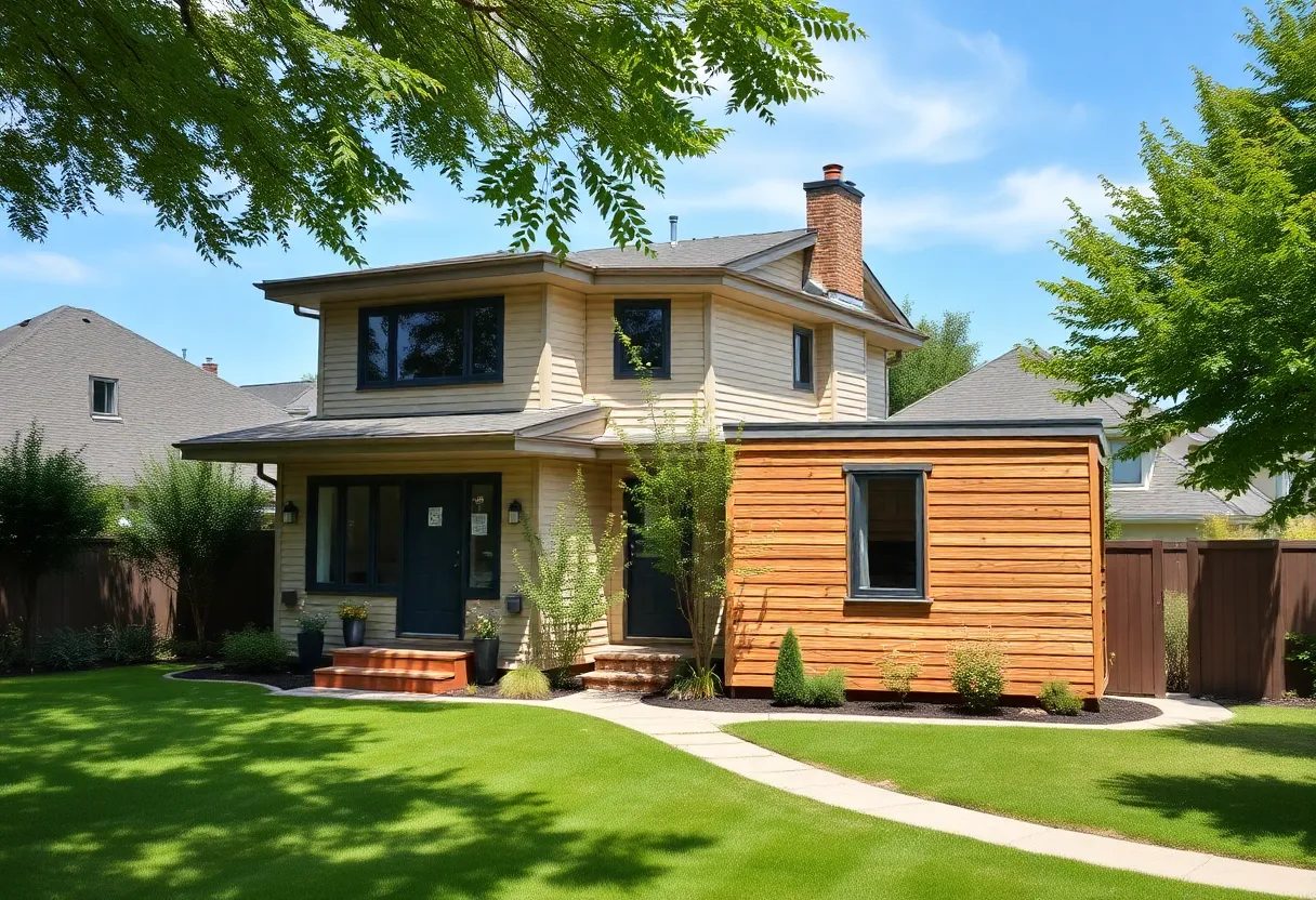 Modern accessory dwelling unit next to a house in Massachusetts